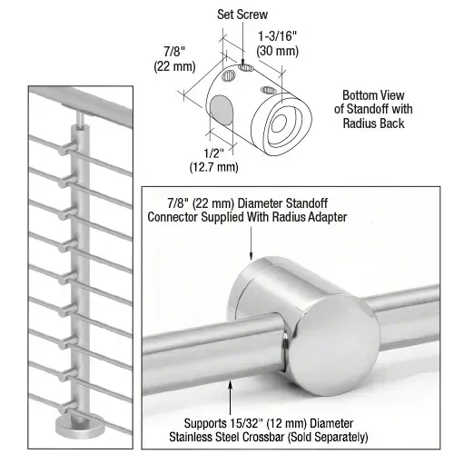 316 Polished Stainless Center Standoff Connector (Radius Back) 316 Polished Stainless Center Standoff Connector (Radius Back)