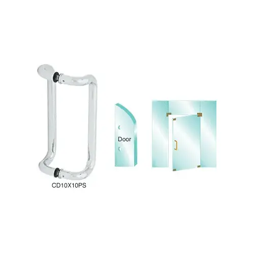 Polished Stainless 10" Glass Mounted Offset Pull Handle Polished Stainless 10" Glass Mounted Offset Pull Handle