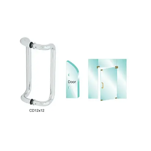 Polished Stainless 12" Glass Mounted Offset Pull Handle Polished Stainless 12" Glass Mounted Offset Pull Handle