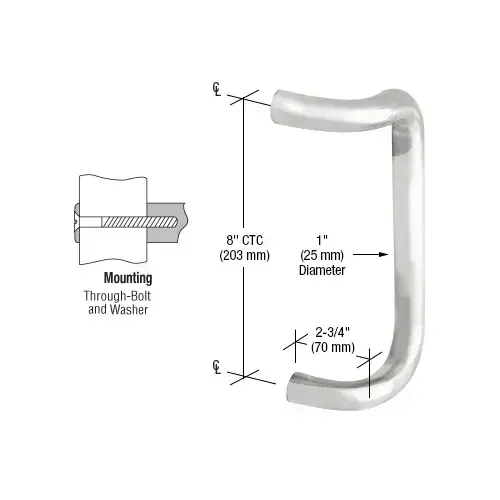 Polished Stainless 8" Single Offset Door Pull Polished Stainless 8" Single Offset Door Pull