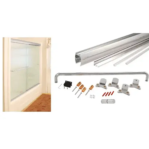 Brite Anodized 72" x 72" Cottage CK Series Sliding Shower Door Kit With Clear Jambs for 3/8" Glass GLASS NOT INCLUDED Brite Anodized 72" x 72" Cottage CK Series Sliding Shower Door Kit With Clear Jambs for 3/8" Glass GLASS NOT INCLUDED