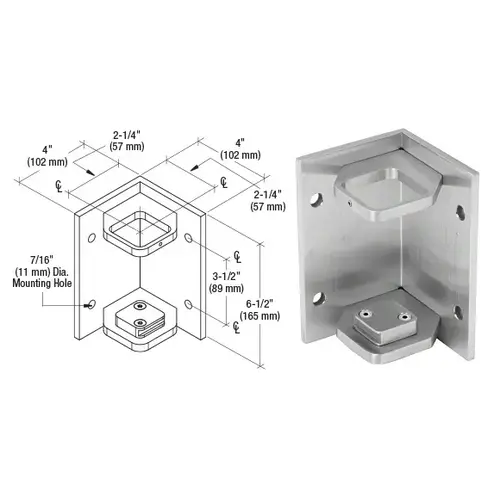 316 Brushed Stainless 2" Square Inside Corner Fascia Mount Bracket 316 Brushed Stainless 2" Square Inside Corner Fascia Mount Bracket