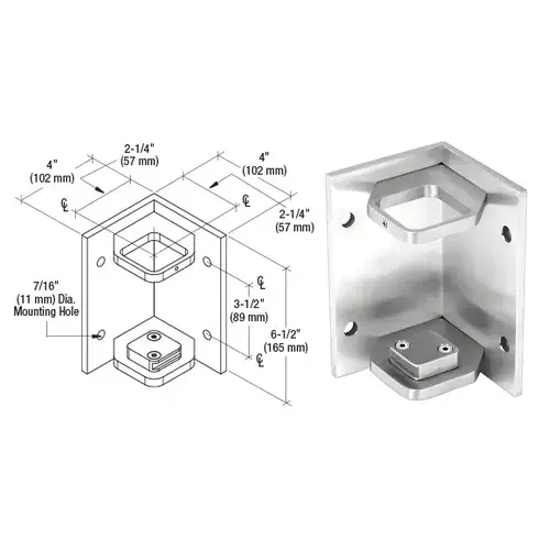 316 Polished Stainless 2" Square Inside Corner Fascia Mount Bracket 316 Polished Stainless 2" Square Inside Corner Fascia Mount Bracket