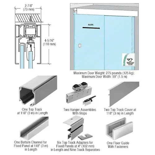 70 Satin Anodized Series Single Sliding Door with Fixed Panel Ceiling Mount Kit 70 Satin Anodized Series Single Sliding Door with Fixed Panel Ceiling Mount Kit