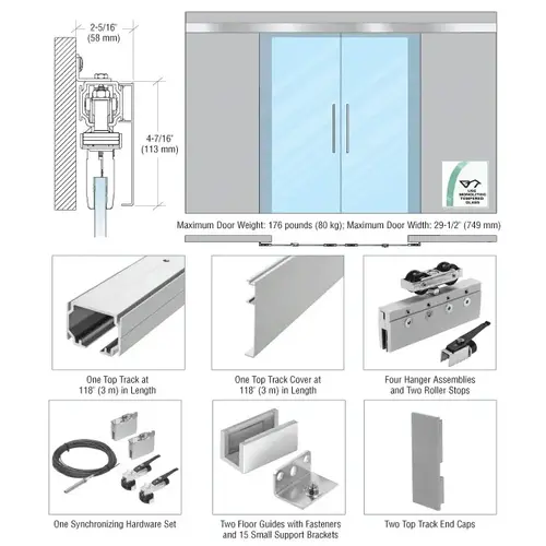70 Series Synchronized Wall Mount Bi-Parting Slider Kit Satin Anodized 70 Series Synchronized Wall Mount Bi-Parting Slider Kit Satin Anodized