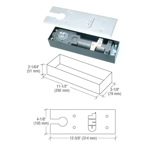 Medium Duty 180 degree No Hold Open Narrow Width Floor Mounted Closer