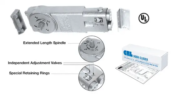 CRL Medium Duty 105 degree No Hold Open 3/4 Long Spindle Overhead Concealed Closer Body With Mounting Clips CRL9172