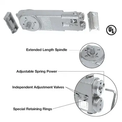 CRL Adjustable Spring Power 105 Degree Hold Open 3/4 Long Spindle Overhead Concealed Door Closer Body Only CRL9770