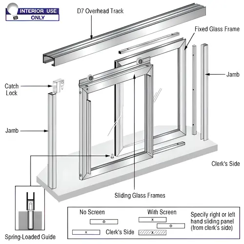 Horizontal Sliding Florence Model Pass-Thru Assembly With D7 Header / No Screen Satin Anodized Horizontal Sliding Florence Model Pass-Thru Assembly With D7 Header / No Screen Satin Anodized