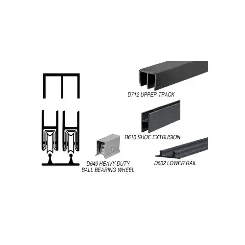 Flat Black Track Assembly with Plastic Upper and Aluminum Lower Track with Steel Wheels 144" Stock Length Flat Black Track Assembly with Plastic Upper and Aluminum Lower Track with Steel Wheels 144" Stock Length