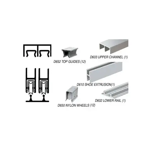 Brite Anodized Track Assembly D603 Upper and D602 Lower Track With Nylon Wheels 144" Stock Length Brite Anodized Track Assembly D603 Upper and D602 Lower Track With Nylon Wheels 144" Stock Length