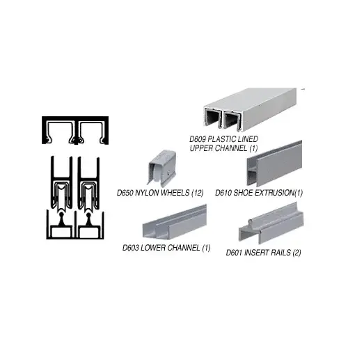 Satin Anodized Deluxe Track Assembly With D609 Upper and D603 Lower Track - Nylon Wheels 144" Stock Length Satin Anodized Deluxe Track Assembly With D609 Upper and D603 Lower Track - Nylon Wheels 144" Stock Length