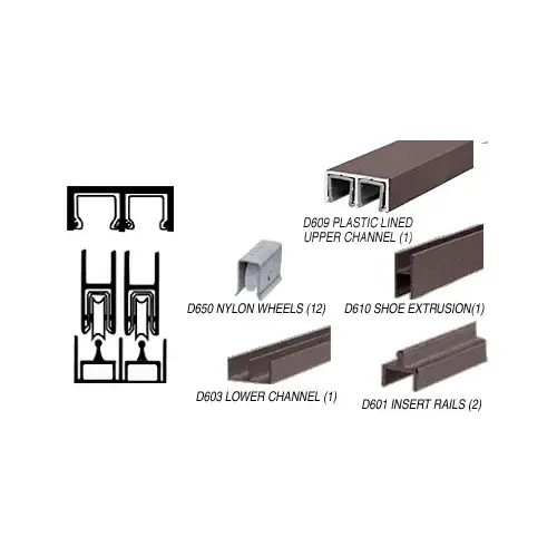 Dark Bronze Deluxe Track Assembly With D609 Upper and D603 Lower Track - Nylon Wheels 144" Stock Length Dark Bronze Deluxe Track Assembly With D609 Upper and D603 Lower Track - Nylon Wheels 144" Stock Length