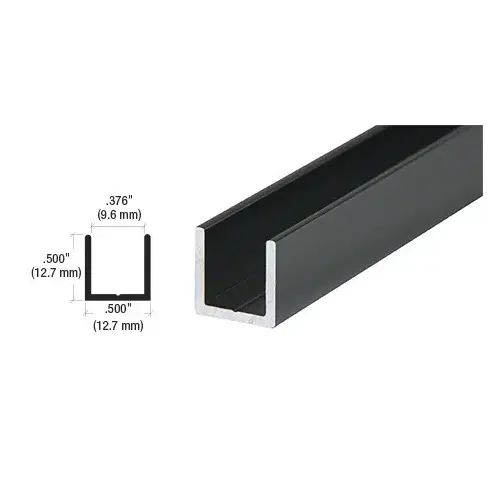 Black 3/8" Single Aluminum U-Channel 144" Stock Length