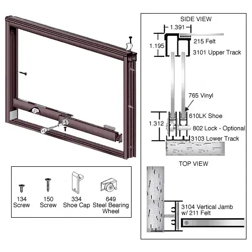 Duranodic Bronze Wood End Showcase Track Assembly With Radius Rear Track Duranodic Bronze Wood End Showcase Track Assembly With Radius Rear Track