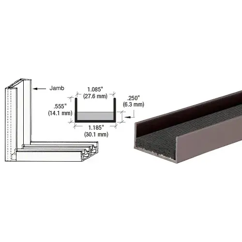 Duranodic Bronze Aluminum Large Jamb with Sponge Rubber Lining 144" Stock Length Duranodic Bronze Aluminum Large Jamb with Sponge Rubber Lining 144" Stock Length