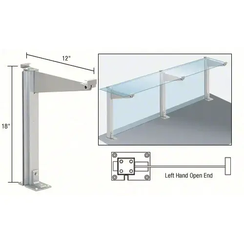 Satin Anodized 18" High Left Hand Open End Design Series Partition Post with 12" Deep Top Shelf