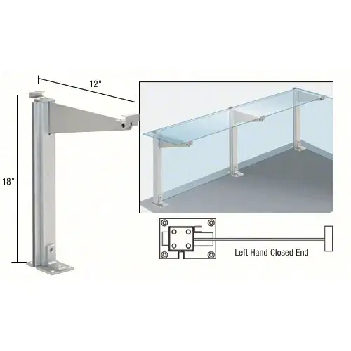 Satin Anodized 18" High Left Hand Closed End Design Series Partition Post with 12" Deep Top Shelf