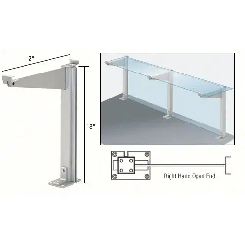 Satin Anodized 18" High Right Hand Open End Design Series Partition Post with 12" Deep Top Shelf