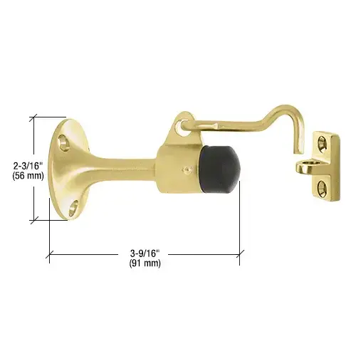 Polished Brass Wall Mounted Heavy-Duty Door Stop with Hook and Holder Polished Brass Wall Mounted Heavy-Duty Door Stop with Hook and Holder