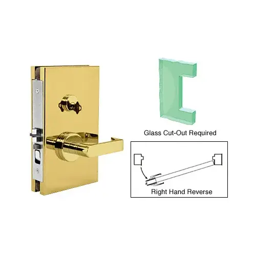 Polished Brass 6" x 10" RHR Center Lock With Deadlatch in Office Function Polished Brass 6" x 10" RHR Center Lock With Deadlatch in Office Function