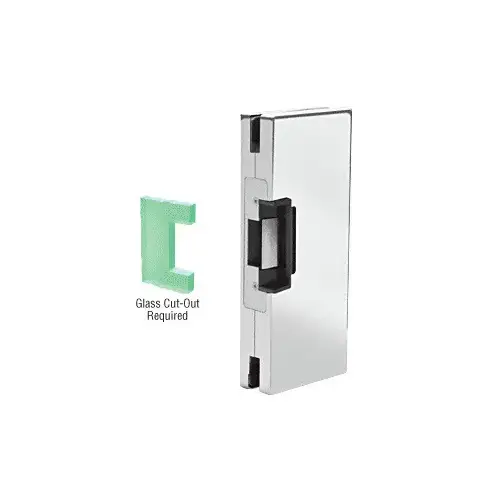 Polished Stainless 4" x 10" RH/LHR Custom Center Lock Glass Keeper With Deadlatch Electric Strike Polished Stainless 4" x 10" RH/LHR Custom Center Lock Glass Keeper With Deadlatch Electric Strike