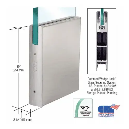 Brushed Stainless 3/4" Glass 10" Square Door Rail Without Lock - Custom Length