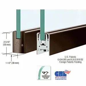 CRL DR2SDU12S Black Bronze 1/2" Glass Low Profile Square Door Rail Without Lock - 35-3/4" Length