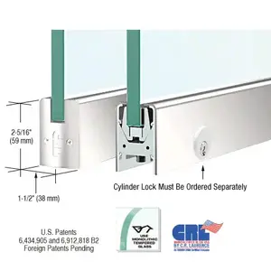 CRL DR2SPS38PL Polished Stainless 3/8" Glass Low Profile Square Door Rail With Lock - 8" Patch