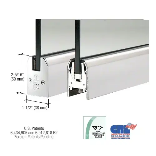 Polished Stainless 1/2" Glass Low Profile Tapered Door Rail Without Lock - 35-3/4" Length