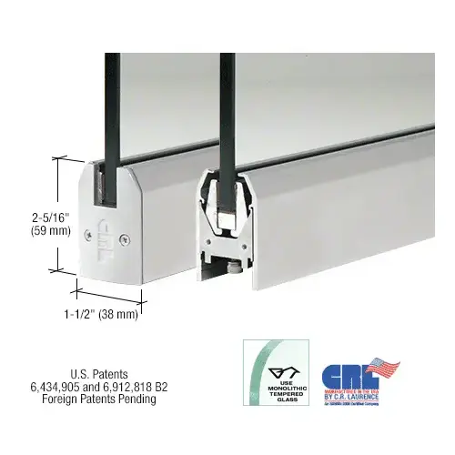Satin Anodized 1/2" Glass Low Profile Tapered Door Rail Without Lock - 35-3/4" Length