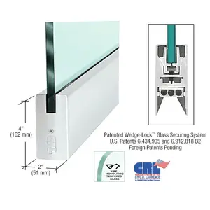 CRL DR4SSA12S Satin Anodized 1/2" Glass 4" Square Door Rail Without Lock - 35-3/4" Length