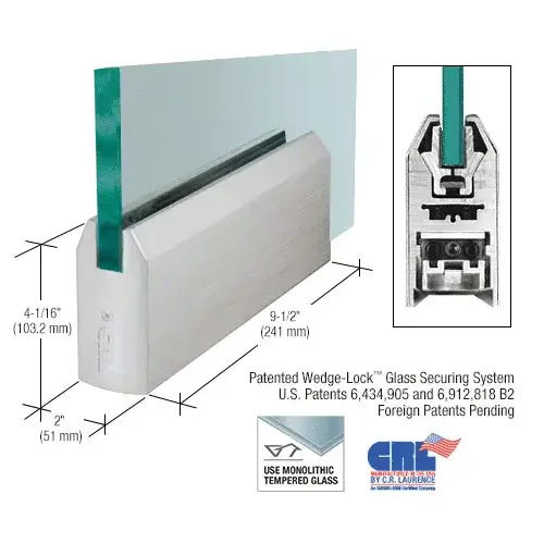 Brushed Stainless 1/2" Glass 4" Tapered Door Rail Without Lock - 9-1/2" Patch