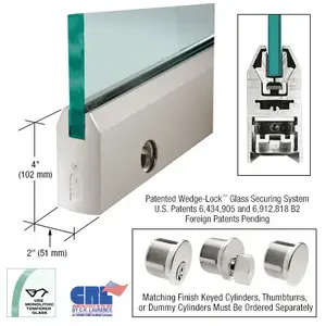 CRL DR4TSA12SL Satin Anodized 1/2" Glass 4" Tapered Door Rail With Lock - 35-3/4" Length