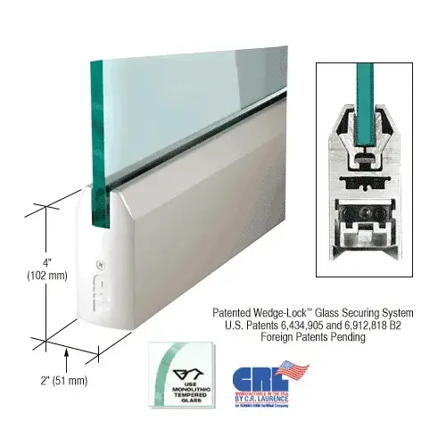 Satin Anodized 3/8" Glass 4" Tapered Door Rail Without Lock - 35-3/4" Length