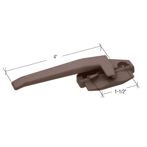 Left Hand Cam Handle, Zinc Material, 1-1/2" Screw Hole Spacing, 4" Handle Length, Left Hand, Brown Finish Left Hand Cam Handle, Zinc Material, 1-1/2" Screw Hole Spacing, 4" Handle Length, Left Hand, Brown Finish