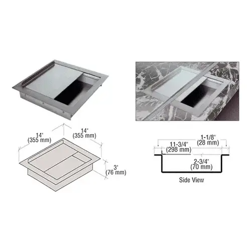 Brushed Stainless Steel 14" Wide x 14" Deep x 3" High Extra Deep Drop-In Deal Tray With Lid