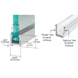CRL DUC38BA Brite Anodized Dry Glaze U-Channel With Vinyl - 95" Stock Length