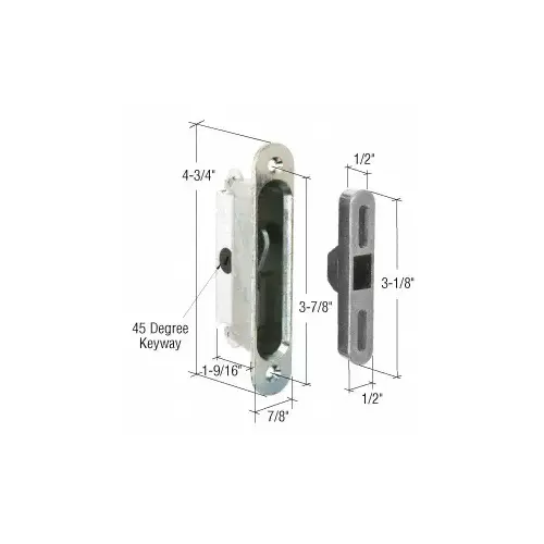 7/8" Wide Mortise Lock and Keeper with 3-7/8" Screw Holes for Traco Doors 7/8" Wide Mortise Lock and Keeper with 3-7/8" Screw Holes for Traco Doors