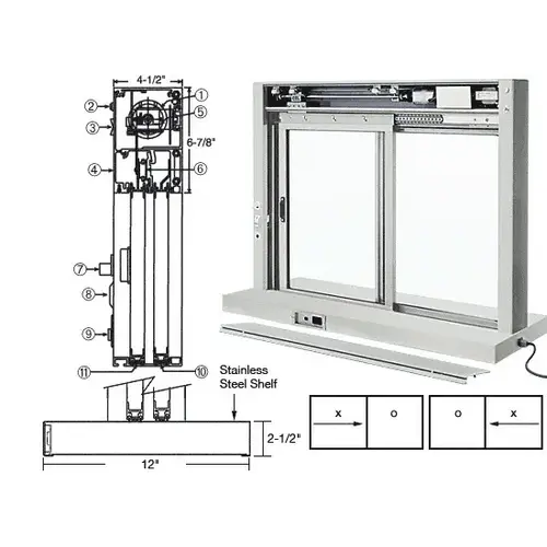 Satin Anodized Custom Size All Electric Fully Automatic Deluxe Sliding Service Window XO or OX With Stainless Steel Shelf Satin Anodized Custom Size All Electric Fully Automatic Deluxe Sliding Service Window XO or OX With Stainless Steel Shelf