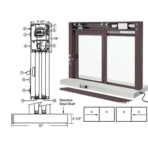 Dark Bronze Custom Size All Electric Fully Automatic Deluxe Sliding Service Window XO or OX With Stainless Steel Shelf Dark Bronze Custom Size All Electric Fully Automatic Deluxe Sliding Service Window XO or OX With Stainless Steel Shelf