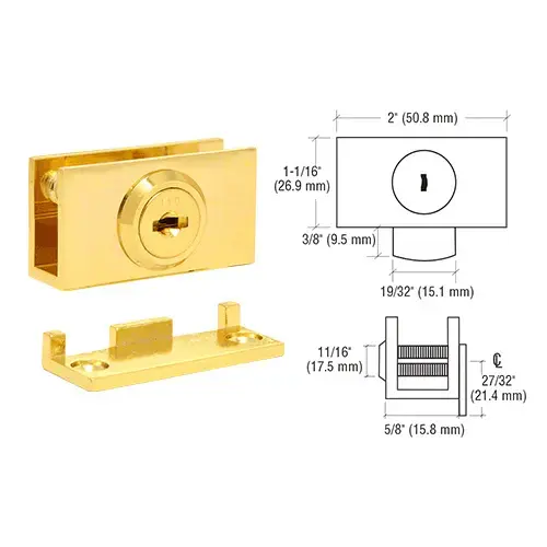 Brass Cam Lock with Stop Plate for 1/4" or 3/8" Glass - Randomly Keyed Brass Cam Lock with Stop Plate for 1/4" or 3/8" Glass - Randomly Keyed