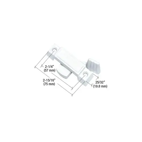 White Sliding Window Lock with 2-1/4" Screw Holes and 3/8" Latch Projection White Sliding Window Lock with 2-1/4" Screw Holes and 3/8" Latch Projection