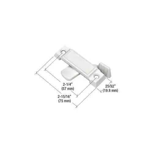 White Sliding Window Lock with 2-1/4" Screw Holes and 1/2" Latch Projection