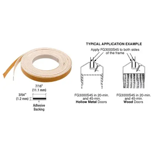 3/64" x 7/16" Fire Glazing Tape - 45 Minute White 3/64" x 7/16" Fire Glazing Tape - 45 Minute White