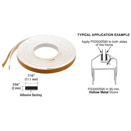 90 Minute Rated Fire Glazing Tape - 5/64" x 7/16" White