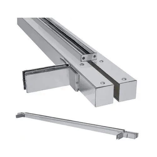 Brushed Stainless Custom Size Single Door Floating Header with Fin Brackets Brushed Stainless Custom Size Single Door Floating Header with Fin Brackets