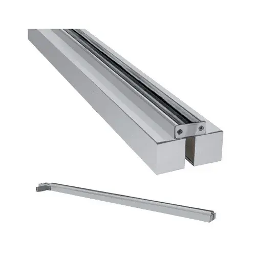 Brushed Stainless Custom Size Double Door Glass-to-Wall Floating Header with Fin Brackets Brushed Stainless Custom Size Double Door Glass-to-Wall Floating Header with Fin Brackets