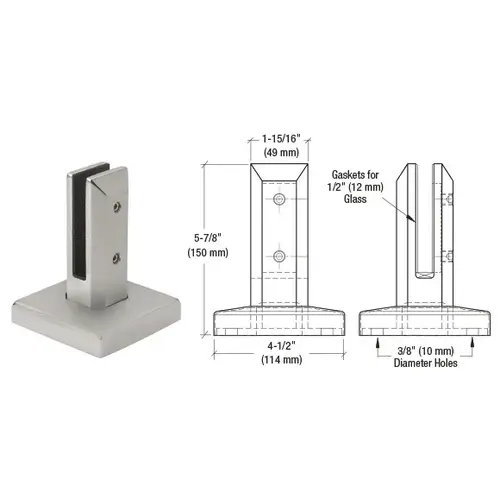 316 Brushed Stainless Steel Finish Surface Mount Friction Fit Square Spigot