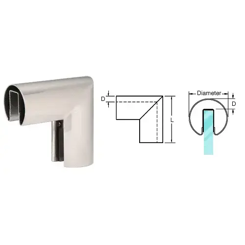 Polished Stainless 1-1/2" 90 Degree Vertical Corner for 1/2" or 5/8" Glass Cap Railing Polished Stainless 1-1/2" 90 Degree Vertical Corner for 1/2" or 5/8" Glass Cap Railing